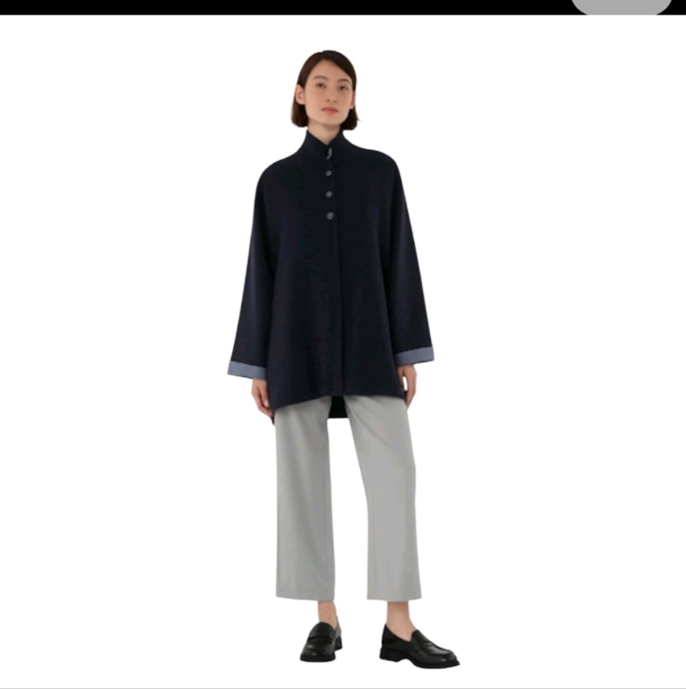 Dolce Stella Italy Purple Contrast Cuff Wool Blend Cardigan XL Lagenlook Flaw